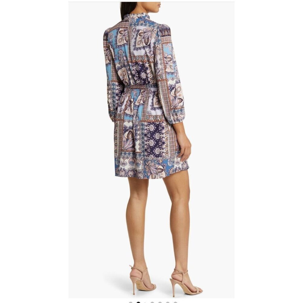 Vince Camuto Womens Blue Multi Paisley High Tie Neck Long Sleeve Dress Sz 10 New - Picture 2 of 12